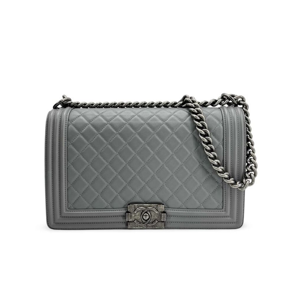 Chanel Boy Flap Quilted Calfskin Gray Leather Handbag